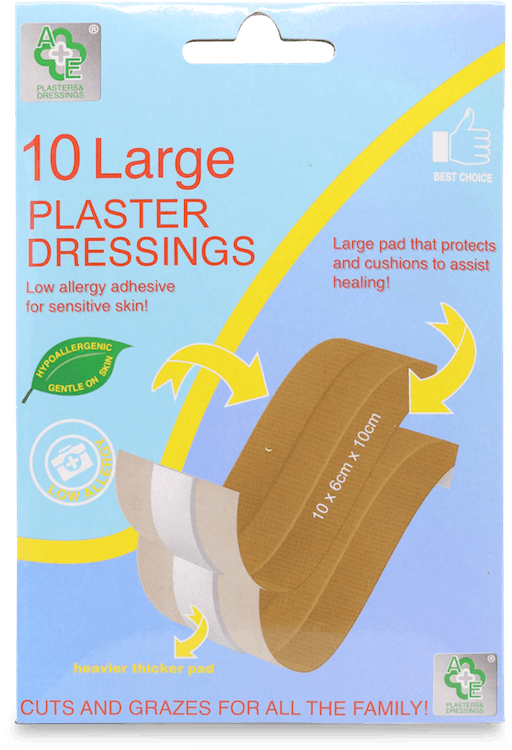 A+E Large Plaster Dressings 6cm x 10cm 10 Pack