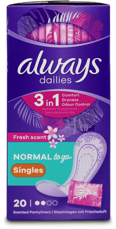 Always Dailies Singles Panty Liners Fresh Scent 20 Liners
